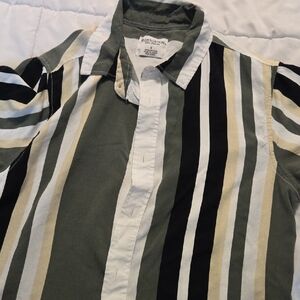 Men's Striped Casual Shirt - Olive, Black, White